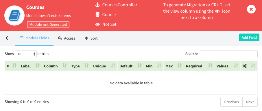 LaraAdmin Create Module Index Page